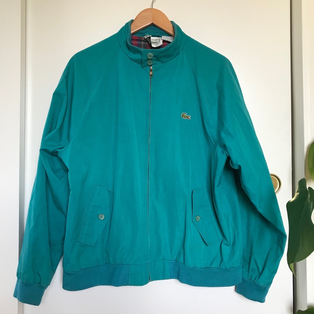 Vintage IZOD Lacoste Jacket Teal w Plaid Lining